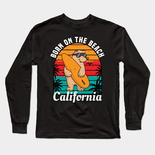 BORN ON THE BEACH California Retro Vintage Sunset Long Sleeve T-Shirt by Elias-nm